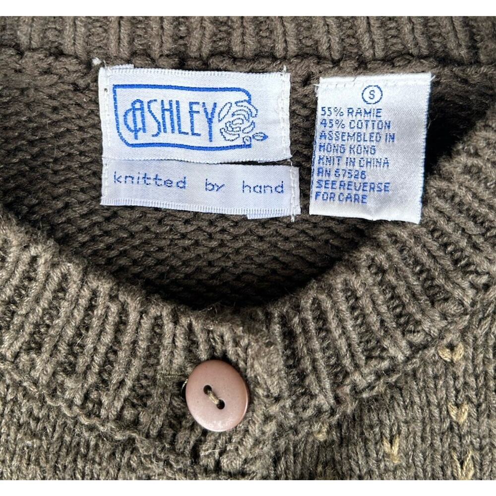 Vintage 90s Ashley Thanksgiving Fall Chunky Hand Knit Sweater Button Front Small - Picture 4 of 5